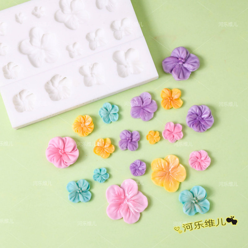 绣球花朵五瓣花翻糖巧克力花朵花瓣纹理小花烘焙蛋糕硅胶模具