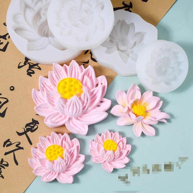 中式荷花莲花模具  国潮古风翻糖生日蛋糕巧克力石膏香薰硅胶模具