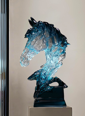 马头透明摆件高级客厅桌面装饰品小众轻奢风窗台边工艺品乔迁礼物