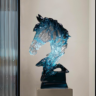 马头透明摆件高级客厅桌面装饰品小众轻奢风窗台边工艺品乔迁礼物
