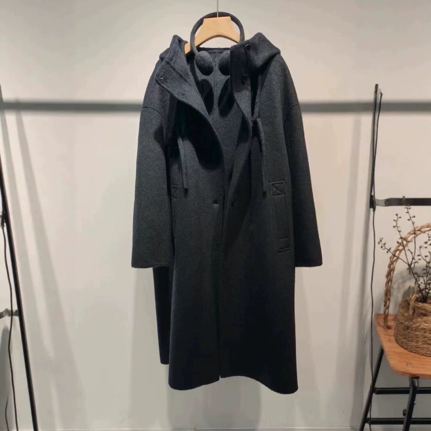 2025新款韩系连帽长款双面羊绒大衣女长款双面羊毛大衣外套配耳机,女装/女士精品,毛呢外套,淘宝优惠券,粉丝福利购,淘宝优惠卷