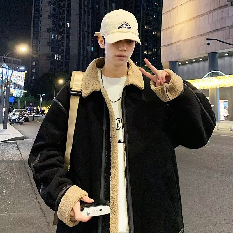 棉服外套男款冬季加绒加厚羊羔毛2024新款棉衣夹克男生晋江棉袄子