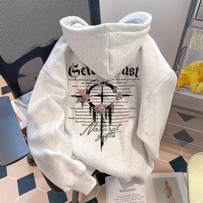 银狐绒美式潮牌重磅连帽卫衣新款秋冬加绒加厚男女生慵懒高街外套