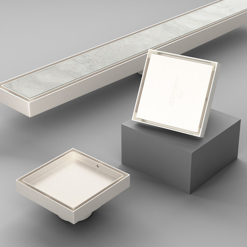 潜水艇镶嵌地漏不锈钢奶油风长条隐形淋浴房大排量排水槽通用防臭