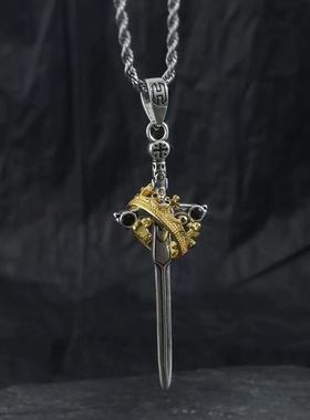 皇冠之剑项链男高级感小众设计百搭哥特式剑吊坠时尚创意毛衣链女