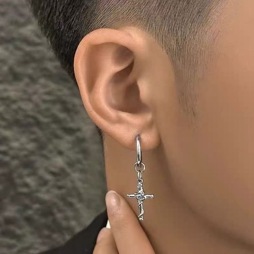 复古玫瑰十字架耳夹也有耳环版哦