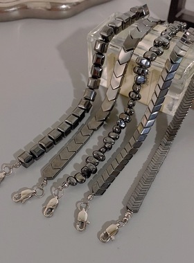 黑胆石手链钛钢材质不掉色