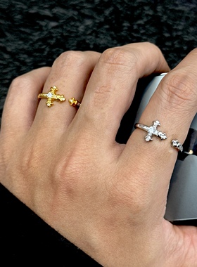 鸢尾花锆石戒指男士精致轻奢高级感开口可调节指环尾戒食指戒男潮