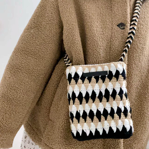 DIY条纹菱格手机包编织材料包