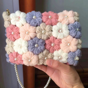 diy手工编织包毛线钩织泡芙花包斜跨包可爱花朵雏菊包礼物送女友