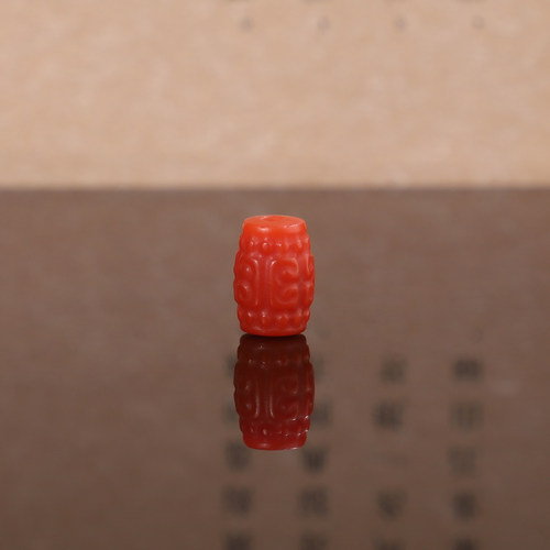天然正品瓦西南红回纹珠7.4*10.5mm 306号桶珠满肉柿子红精工雕刻