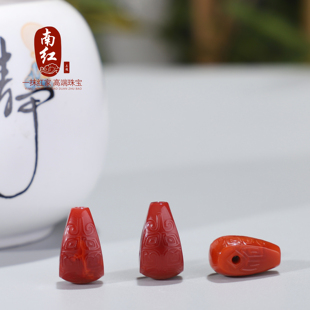 一抹红！正品天然瓦西南红佛头三通 柿子红牛血红 精雕回纹单颗配