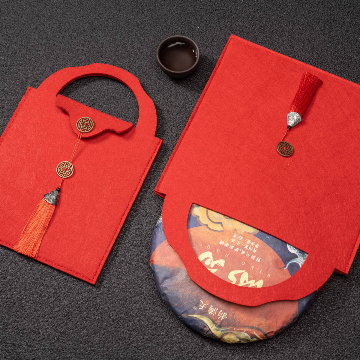 收纳盒357g单饼手提流苏茶叶袋