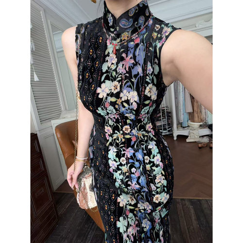 山野逸梦夏季花卉印花修身旗袍