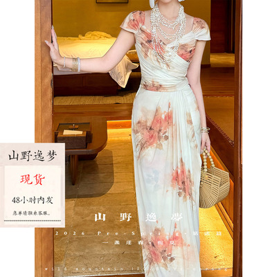 春夏法式印花收腰显瘦连衣裙
