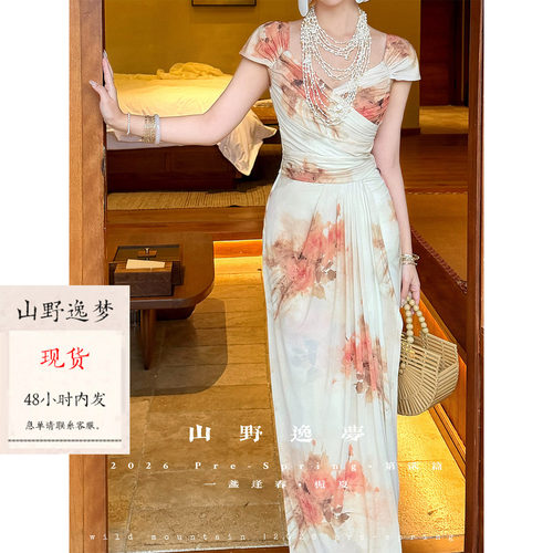春夏法式印花收腰显瘦连衣裙