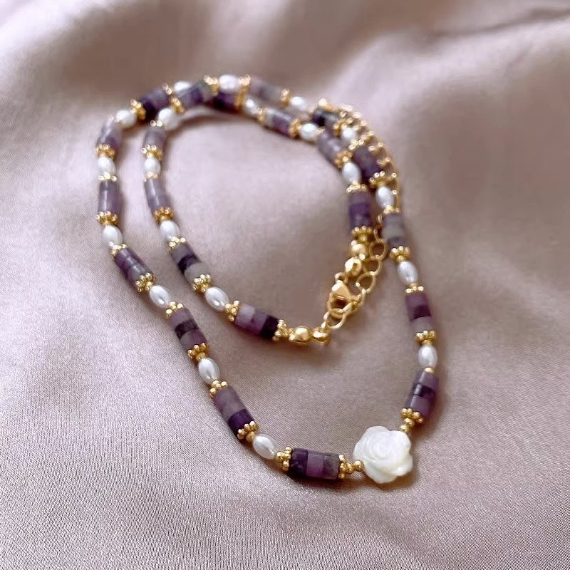 珍珠贝母天然石花朵项链轻奢时尚小众锁骨链气质网红设计感饰品