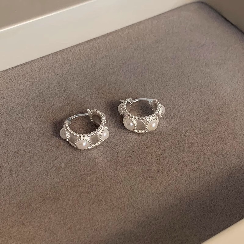 十里间【格里特 有耳夹】法式轻奢素银珍珠圈圈银针耳环通勤百搭