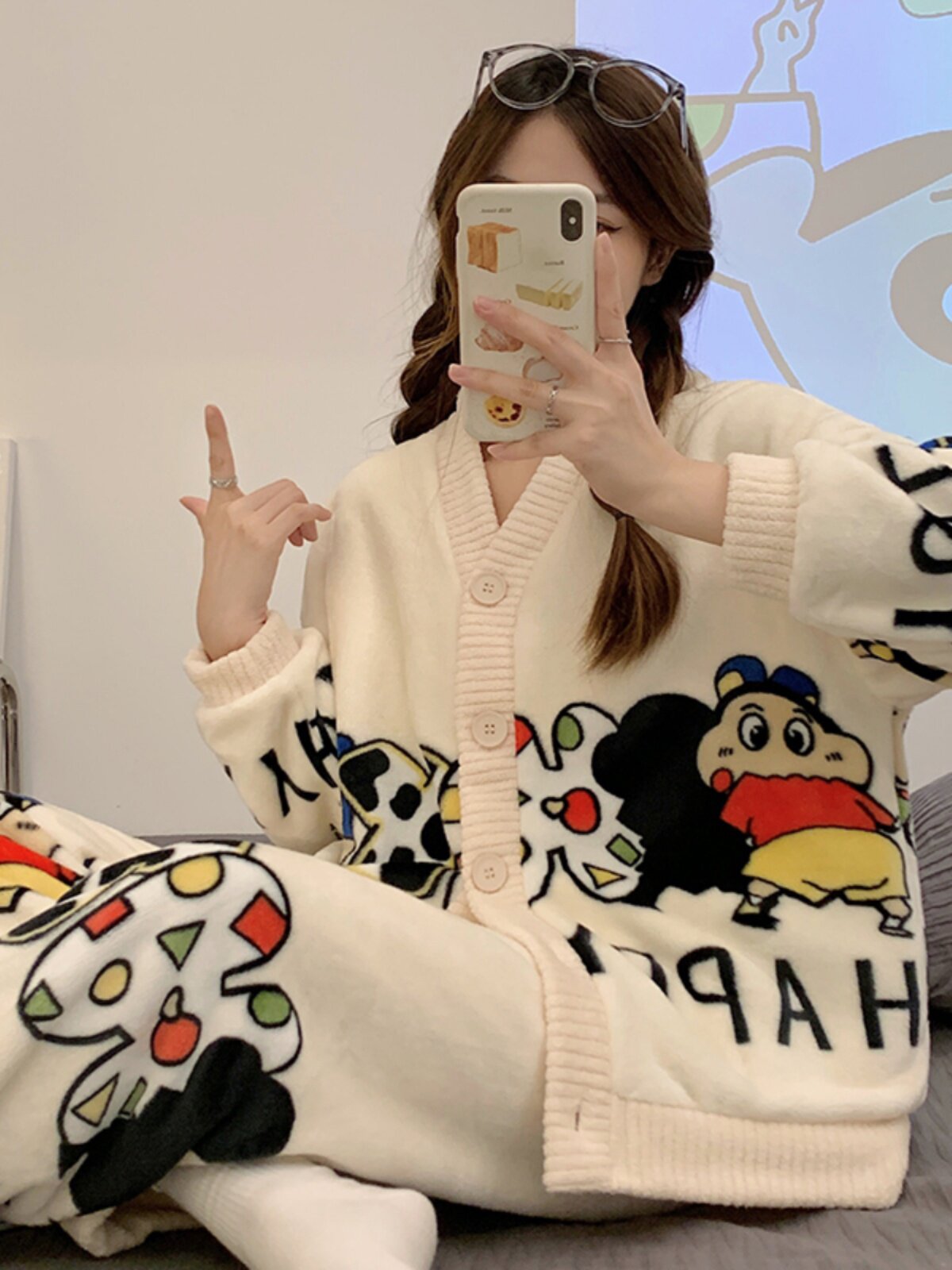 AUTUMN AND WINTER PAJAMAS WOMENS THICKENED FLEECE CORAL VELVET LONG SLEEVE CUTE PRINCESS STYLE CARDIGAN FLANNEL WARM LOUNGEWEAR