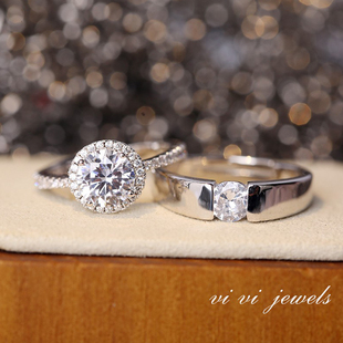 微镶仿真莫桑石钻戒女情侣对戒奢华结婚戒指婚礼仪式道具活口一对