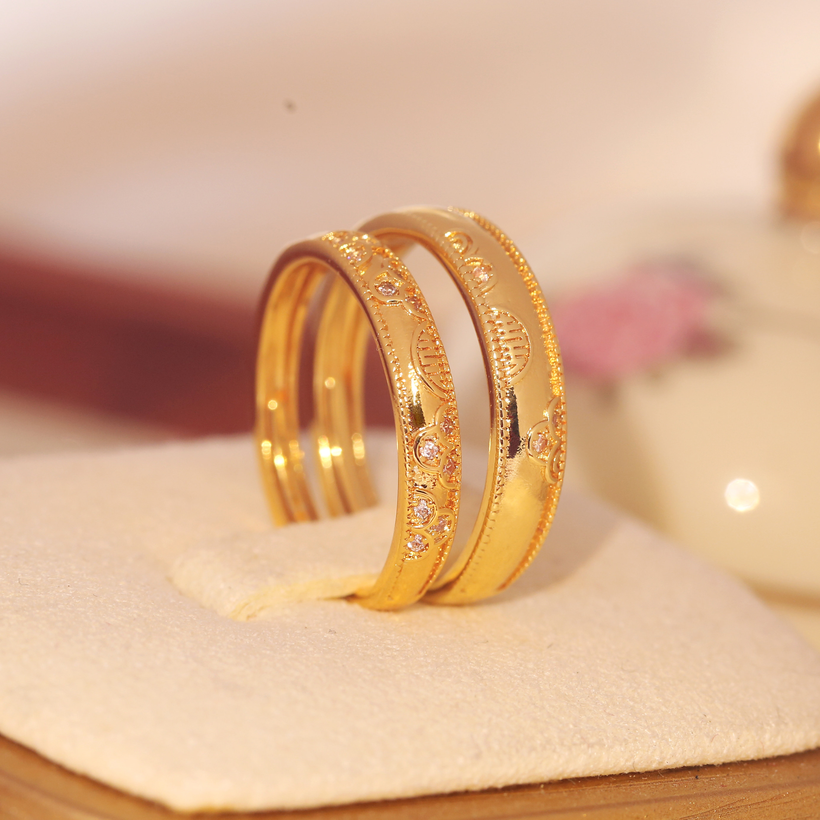 古法仿真沙金戒指双喜字男女活口可调节大小对戒结婚仪式道具