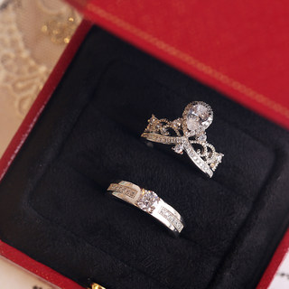 水滴形皇冠群镶奢华仿真钻戒男士求婚闭口钻石戒指结婚仪式道具
