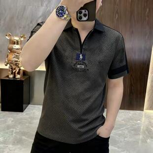 半拉链polo衫男款短袖2026新款夏季半高领半袖t恤丝光棉翻领卫衣