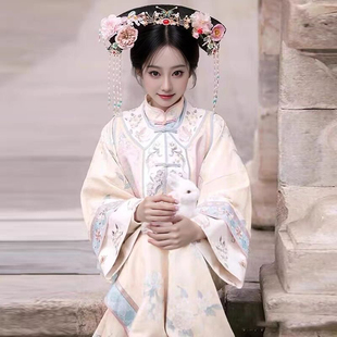 原创汉服清代印花古装清朝延吉公主服装格格旗装马甲两件套旅拍