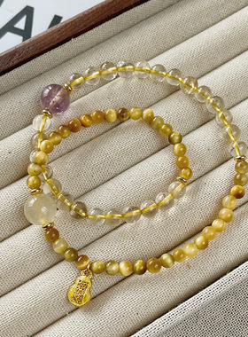 【多亿多福】天然金发晶双圈手链