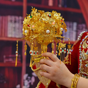 手捧花结婚新娘中式婚礼新婚秀禾接亲高级金色手捧花成品diy材料