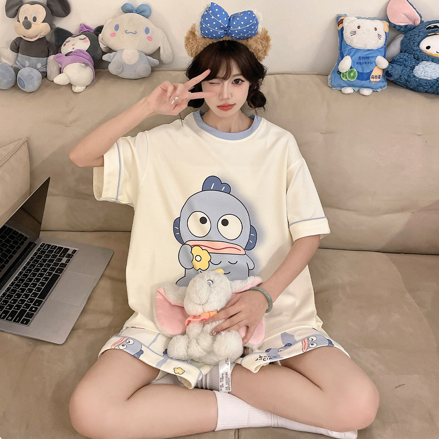 夏季青少年睡衣女孩可爱卡通短裤短袖初中学生大童纯棉家居服套装