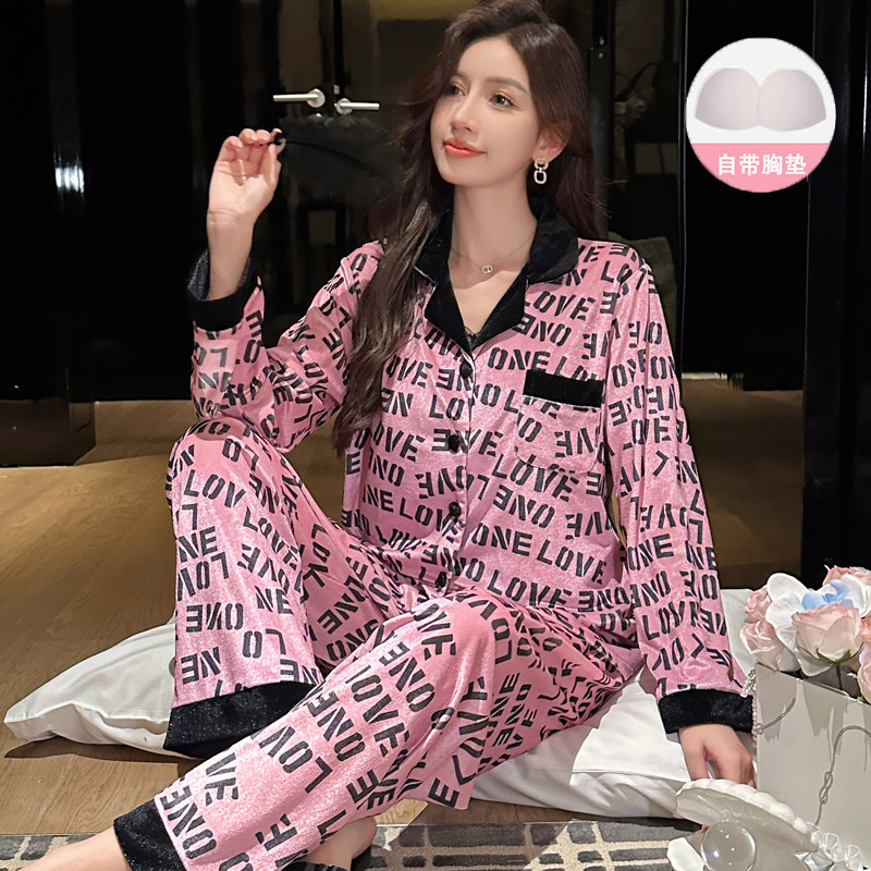 金丝绒睡衣女士春秋季长袖2026新款甜美新中式国风冬天套装家居服