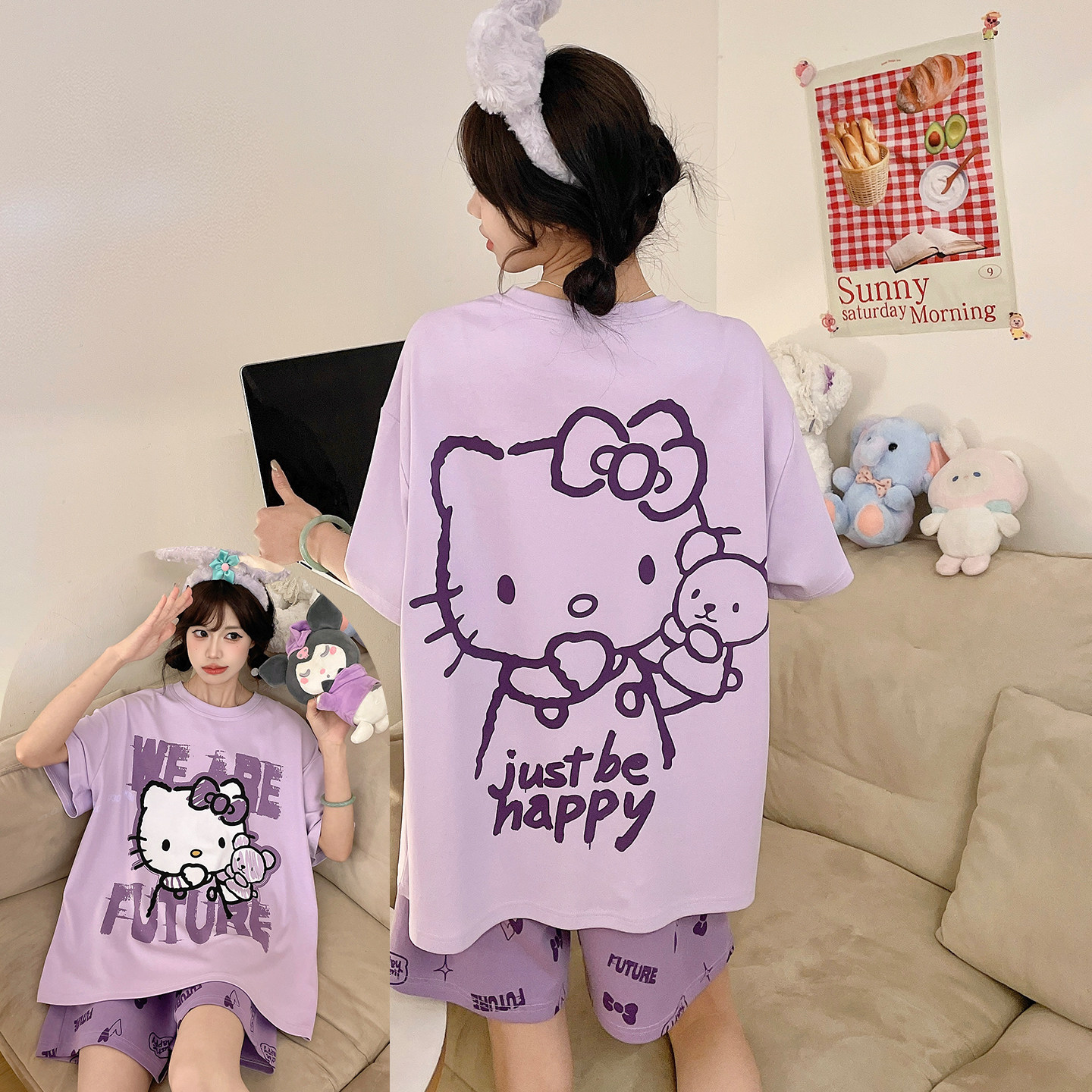 青少年睡衣女孩可爱卡通短裤短袖初中学生大童纯棉套装家居服夏季