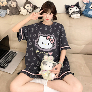 青少年纯棉睡衣女孩可爱卡通短裤夏季短袖初中学生大童家居服套装