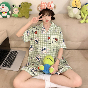 睡衣女孩夏天冰丝薄款凉感短袖青少年初中卡通可爱动漫家居服套装