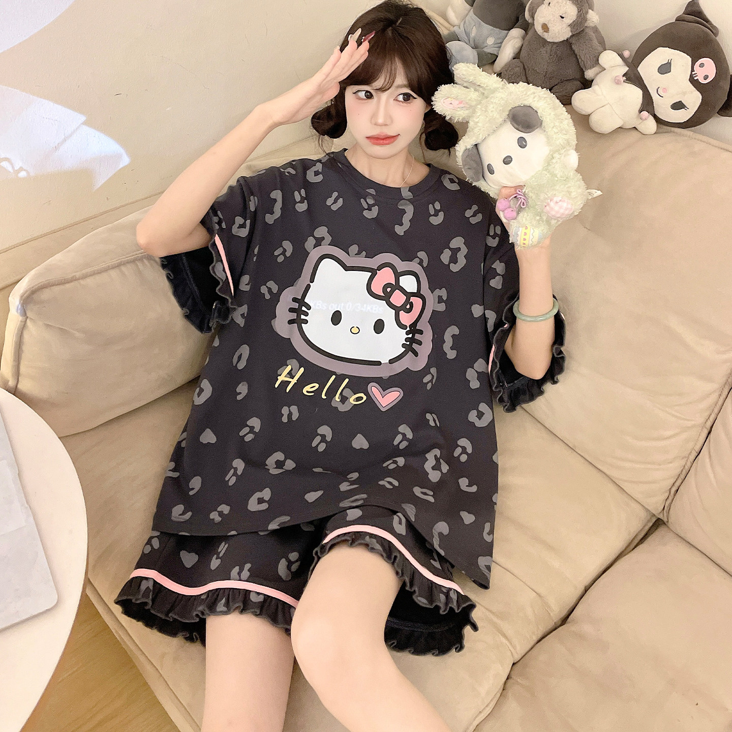 夏季青少年睡衣女孩可爱卡通短裤短袖初中学生大童纯棉家居服套装