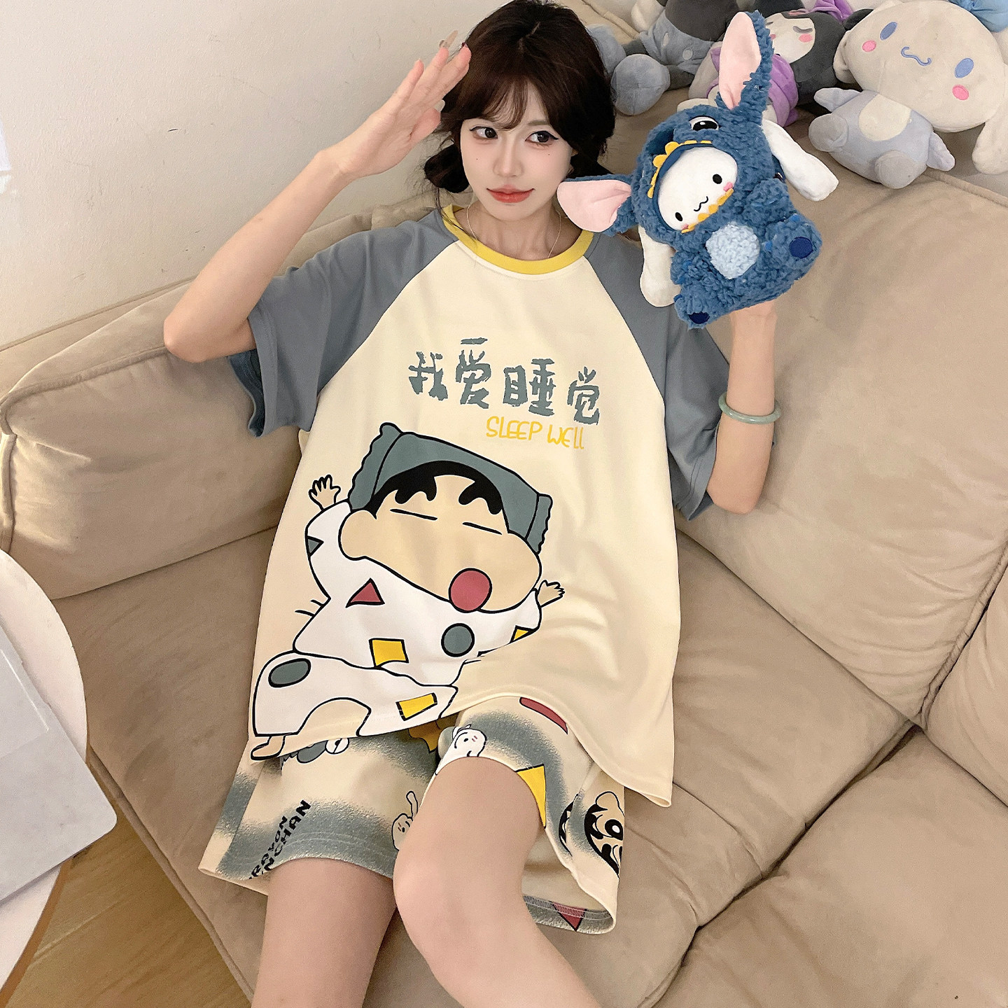 纯棉睡衣女孩可爱卡通短裤短袖初中学生大童青少年家居服夏季套装