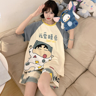 纯棉睡衣女孩可爱卡通短裤短袖初中学生大童青少年家居服夏季套装