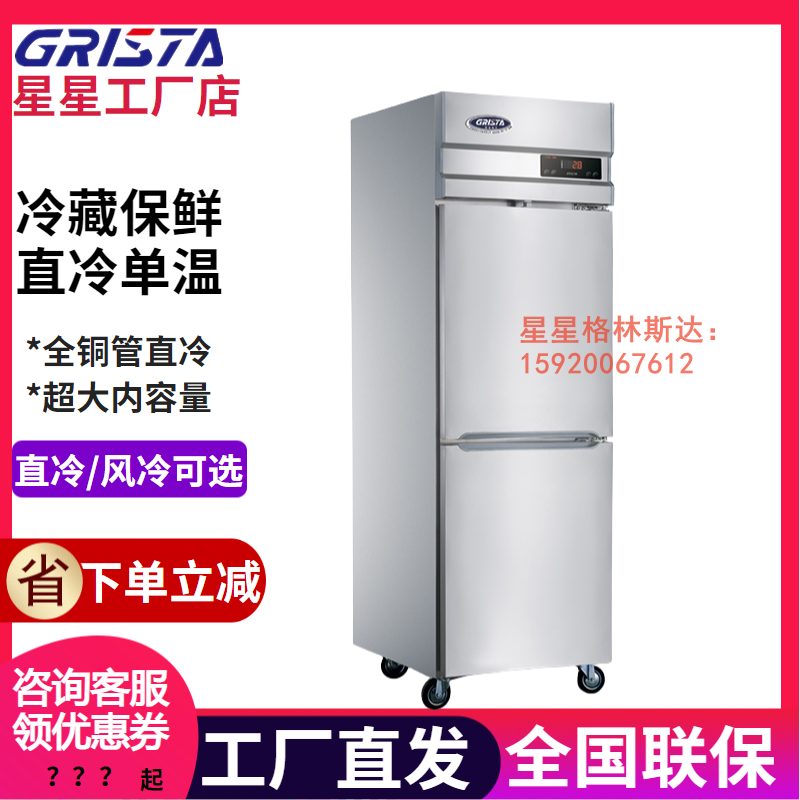 XINGX/星星G/D500C2双门冰柜 餐厅工厂幼儿园冷柜冷冻保鲜冷藏柜