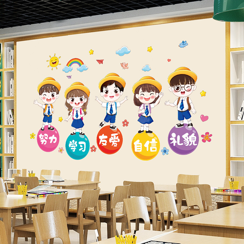 墙贴幼儿园文化背景墙窗户贴画玻璃门贴纸装饰窗花贴教室布置自粘图片