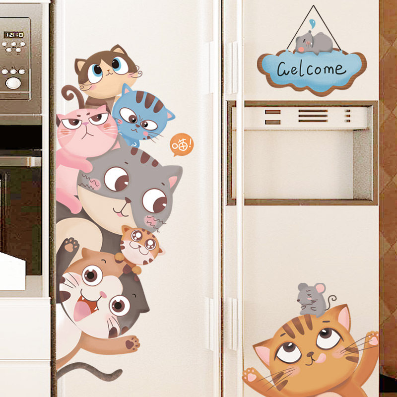 北欧创意厨房冰箱贴纸卡通可爱装饰贴画空调改造翻新贴自粘可移除