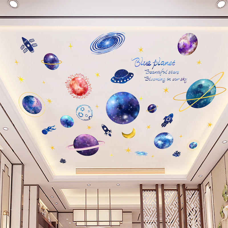 卧室顶部房顶吊顶天花板装饰贴纸壁纸自粘室内屋顶星星宇宙墙贴画