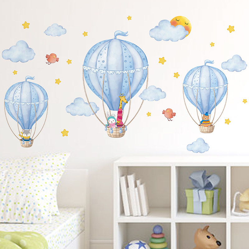 飞机热气球墙贴画儿童房宝宝房间幼儿园墙面装饰可移除卡通贴纸