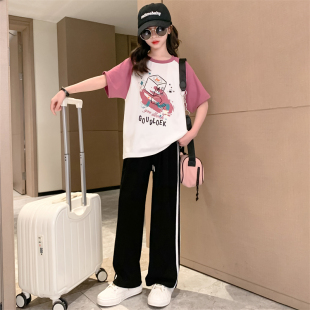 女童夏装套装2026新款儿童洋气运动短袖中大童纯棉夏季休闲两件套