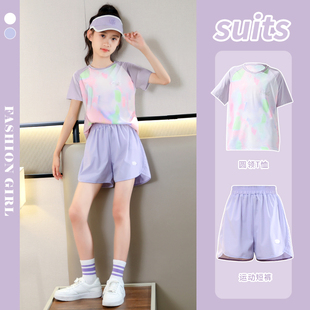 儿童速干运动套装女童夏季薄款2026新款短袖短裤跑步服训练女大童