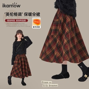 裙子女大童长裙百褶格子女孩 2025新款 女童半身裙冬装 儿童加厚冬季