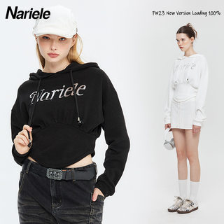 Nariele 潮牌收腰连帽短款运动风卫衣女装时尚美式街头秋季上衣