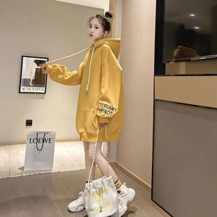 胖MM特大码300斤韩版加绒加厚过臀卫衣中长款秋冬季宽松连衣裙潮2
