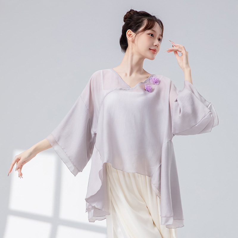 新中式古典舞成人女仙气飘逸七分袖纱衣身韵服中国舞古风演出服装