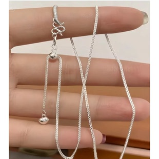 足银999爱心肖邦链纯银抽拉百搭毛衣链可调节爱心项链女ins